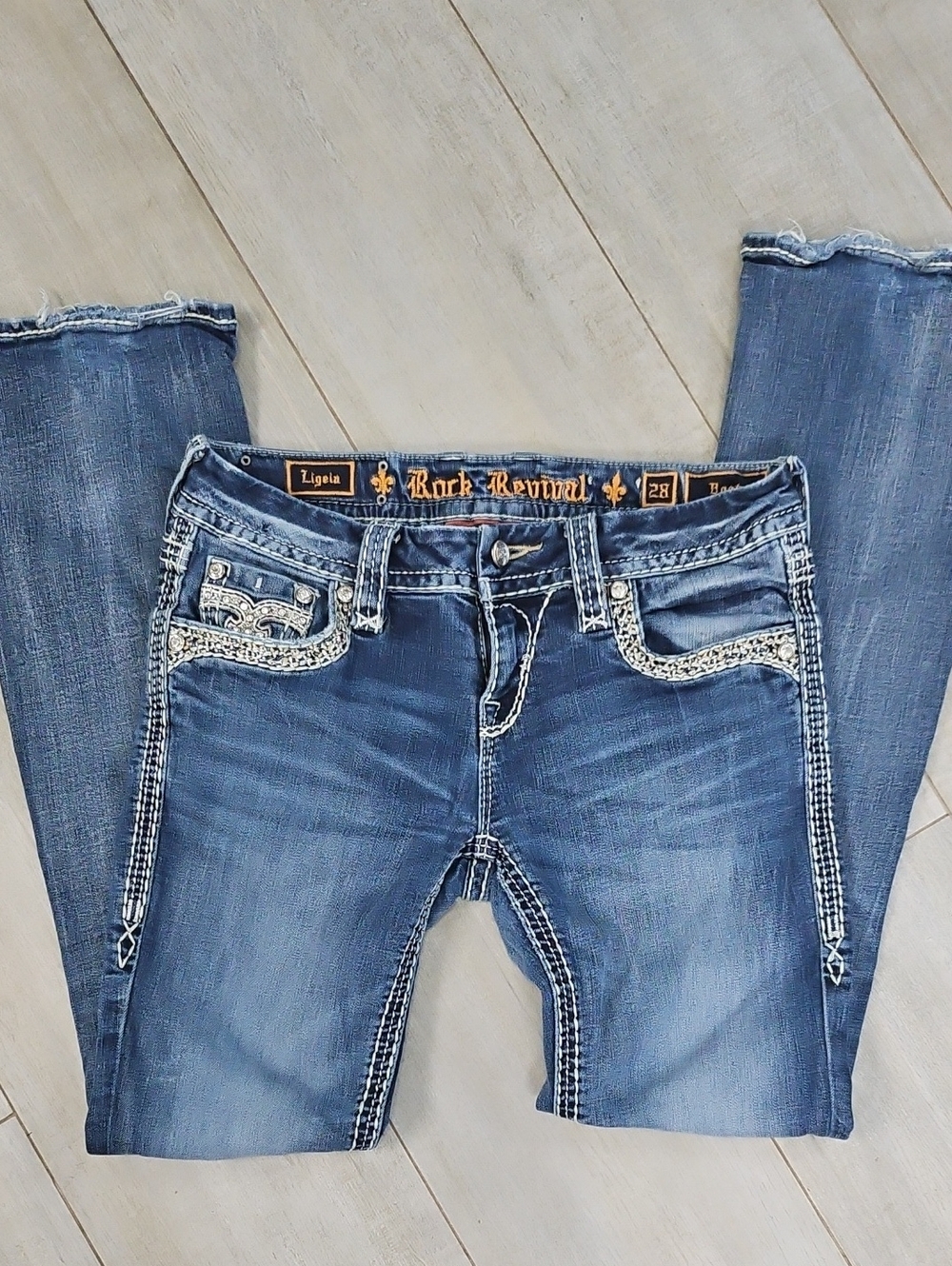Rock Revival Blue Embroidered Boot Cut Jeans